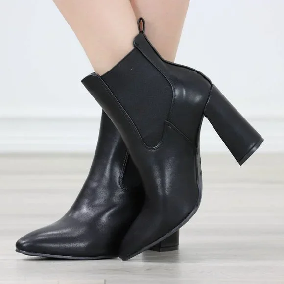 Womens High Heel Ankle Boots Pointed Toe Elastic Gore Booties Synthetic Leather - Picture 7 of 12